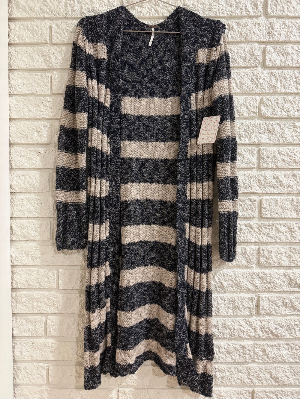Free People Free Spirit Navy and Cream Striped Long Cardigan - Picture 2 of 5